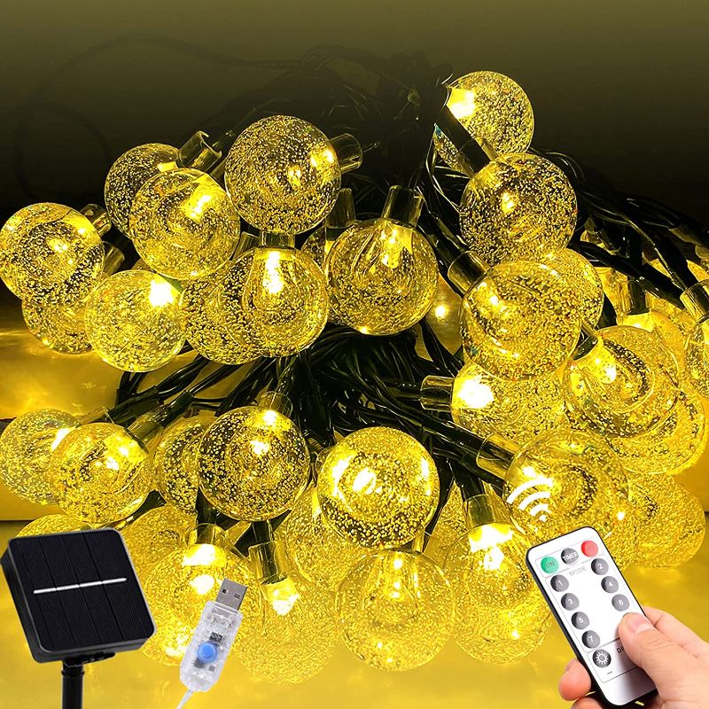 Photo 1 of Solar String Lights Outdoor Indoor - USB and Solar Powered Globe String Lights with Remote Control 36Ft 60 LED 8 Modes 0.7inch Crystal Globe Lights for Christmas Garden Yard Patio Decoration
