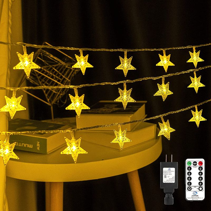 Photo 1 of Koxly Star String Lights 49 Ft 100 LED 8 Modes Plug in Twinkle Light with Remote Control Fairy Lights for Bedroom Indoor Outdoor Christmas Tree Room Decor Warm White and Cool White
