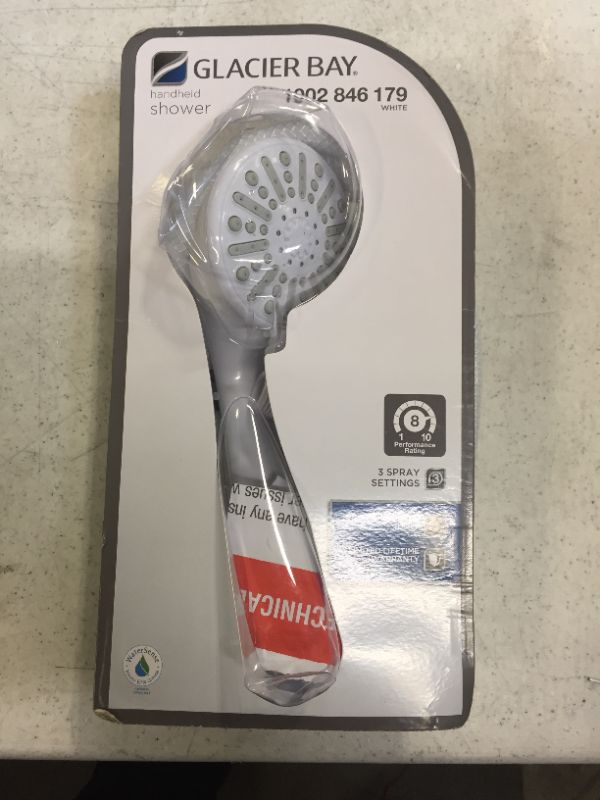 Photo 2 of 3-Spray 3.3 in. Single Wall Mount Handheld Adjustable Shower Head in White
OPENED PACKAGE 