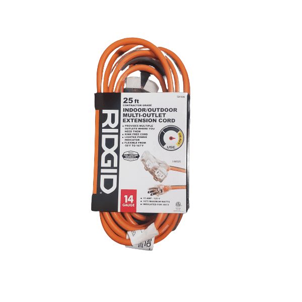 Photo 1 of 25 Ft. 14/3 Tri-tap Outdoor Extension Cord By Ridgid
