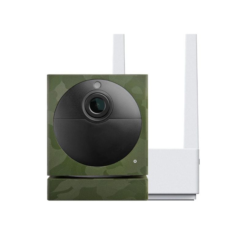 Photo 1 of WYZE Wireless Outdoor Surveillance Security Camera with Green Camo Dbrand Skin, Includes Base Station