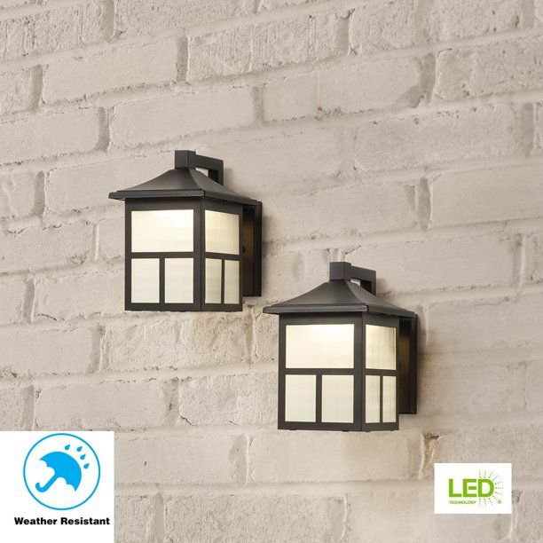 Photo 1 of Hampton Bay Black Outdoor Integrated LED Wall Mount Lantern (2-Pack)
