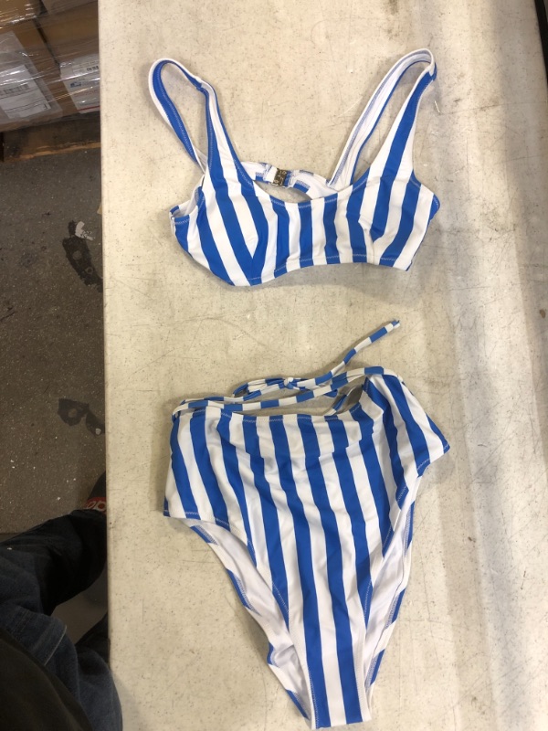 Photo 1 of Generic Blue and White Striped Two Piece Swimsuit. Large