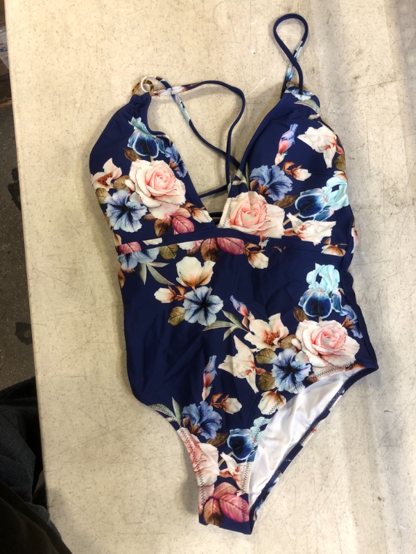 Photo 1 of Generic Blue Floral Pattern One Piece Swimsuit. Large