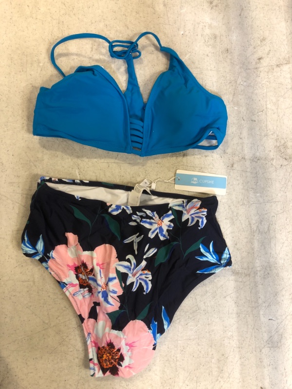 Photo 2 of Cupshe Sea Blue And Floral High Waisted Bikini. Medium
