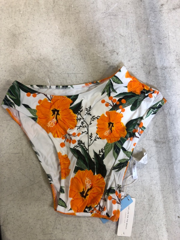 Photo 2 of Cupshe Orange Floral Shirring High Waisted Bikini Bottom.Large
