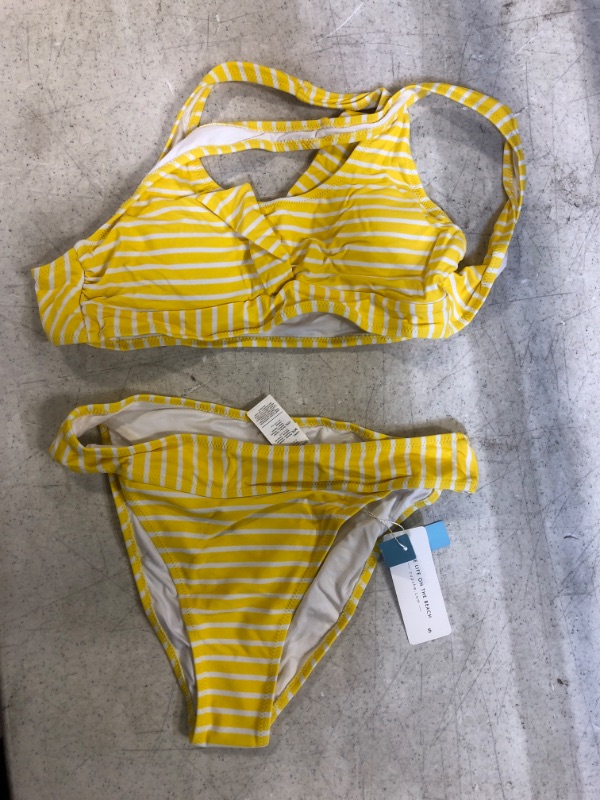 Photo 2 of Cupshe Yellow Striped Front Knotted Bikini. Small
