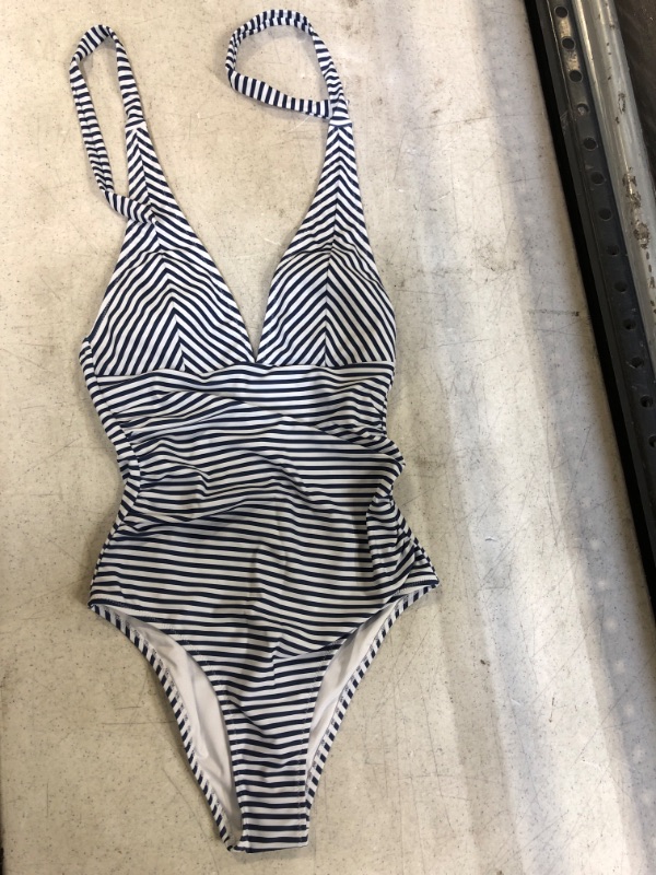 Photo 2 of Cupshe Blue And White Stripe Halter One Piece Swimsuit XS
