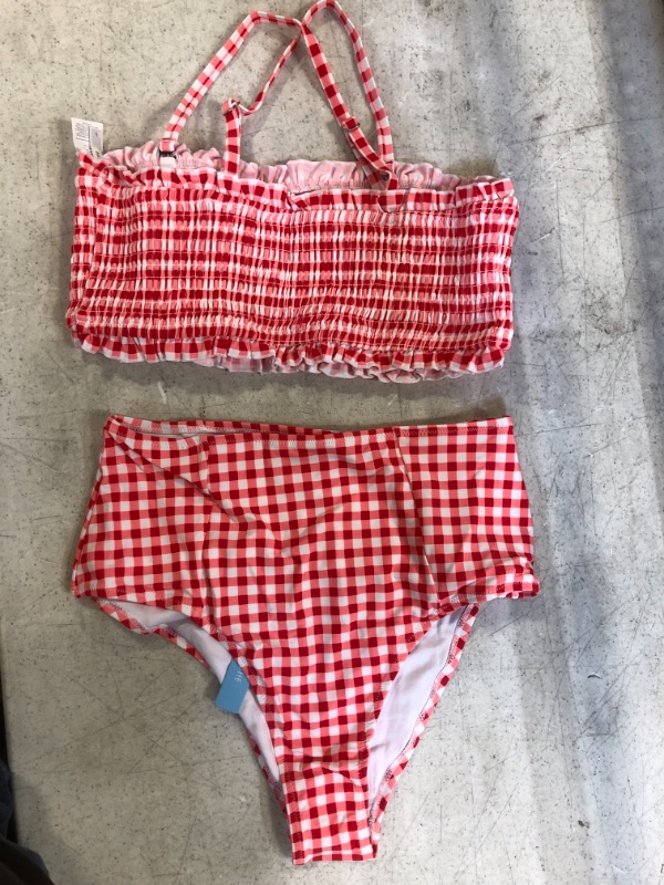 Photo 1 of Cupshe Red Gingham Smocked Bikini. Large
