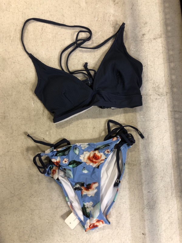 Photo 1 of Cupshe Blue And Floral Lace-Up Bikini. Medium
