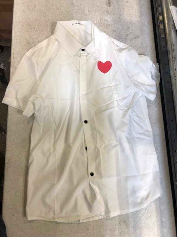 Photo 1 of Generic White Short Sleeve Shirt with Heart Symbol. Medium