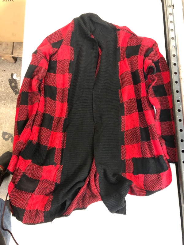 Photo 1 of Generic Red and Black Plaid Open Front Cardigan. XL