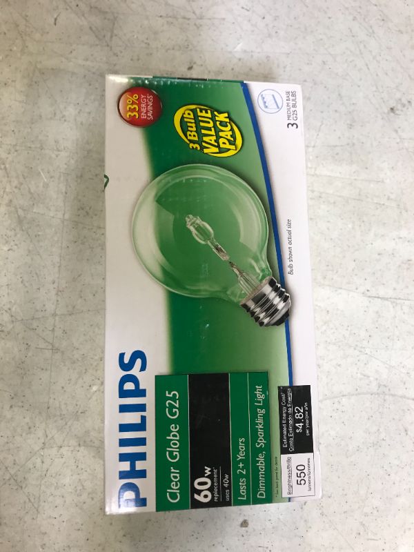 Photo 2 of Philips 60-Watt Equivalent G25 Halogen Clear Decorative Globe Light Bulb (3-Pack
