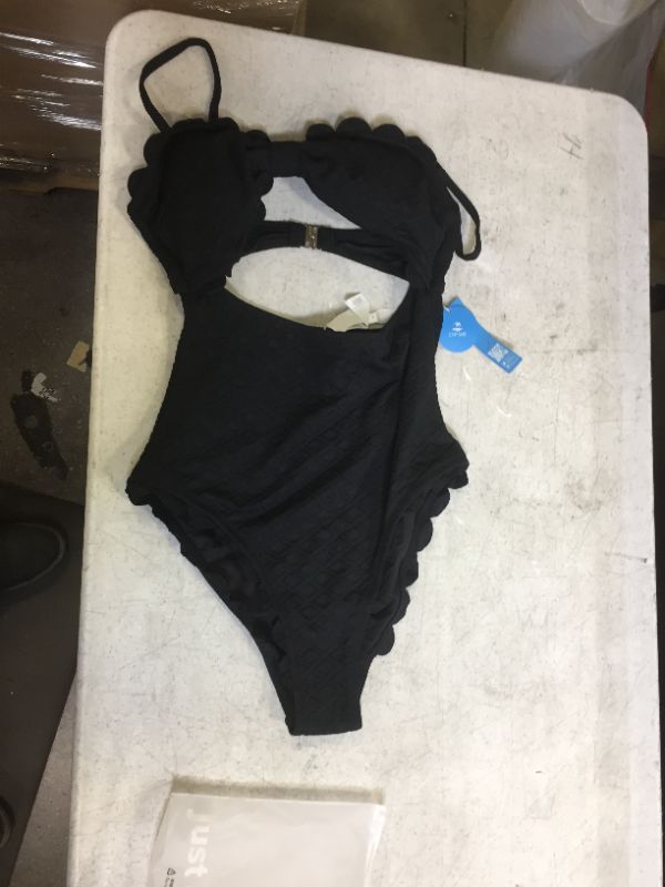 Photo 2 of Black Knotted Scalloped One Piece Swimsuit L