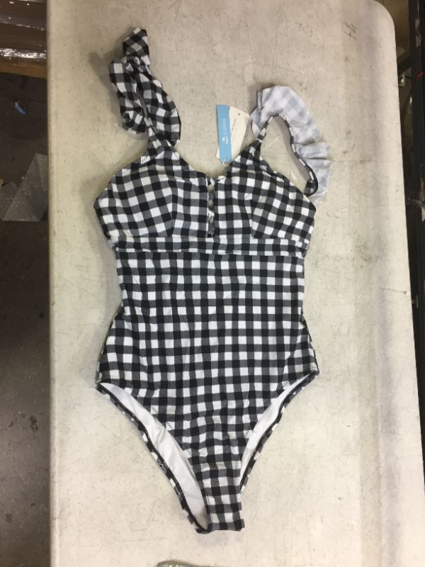 Photo 2 of Black And White Gingham Ruffle One Piece Swimsuit