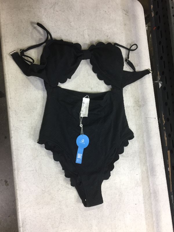 Photo 2 of Black Knotted Scalloped One Piece Swimsuit L