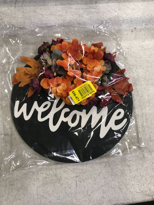 Photo 1 of 12" FALL BLACK WOOD WELCOME WREATH 