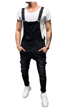 Photo 1 of FULA-bao Men's Distressed Denim Bib Overalls Jumpsuit Ankle Length Ripped Skinny Jeans Coveralls with Pocket size medium 