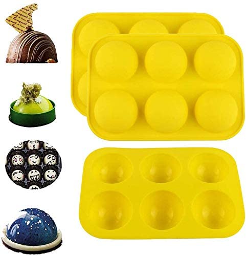Photo 1 of 2PACK - Silicone Molds For Baking Chocolate Mold 6 Holes Round Silicone Baking Mold,Half Ball Sphere Silicone Cake Mold Muffin Chocolate Cookie Baking Mould Pan (2pcs Yellow)
