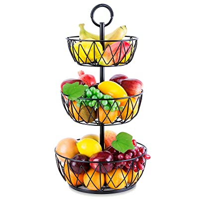 Photo 1 of 3 Tier Fruit Basket - ESEOE Fruits Bowl Storage Vegetable Baskets Stand Metal Fruit Holder for Kitchen Countertop Big Black Fruit Display