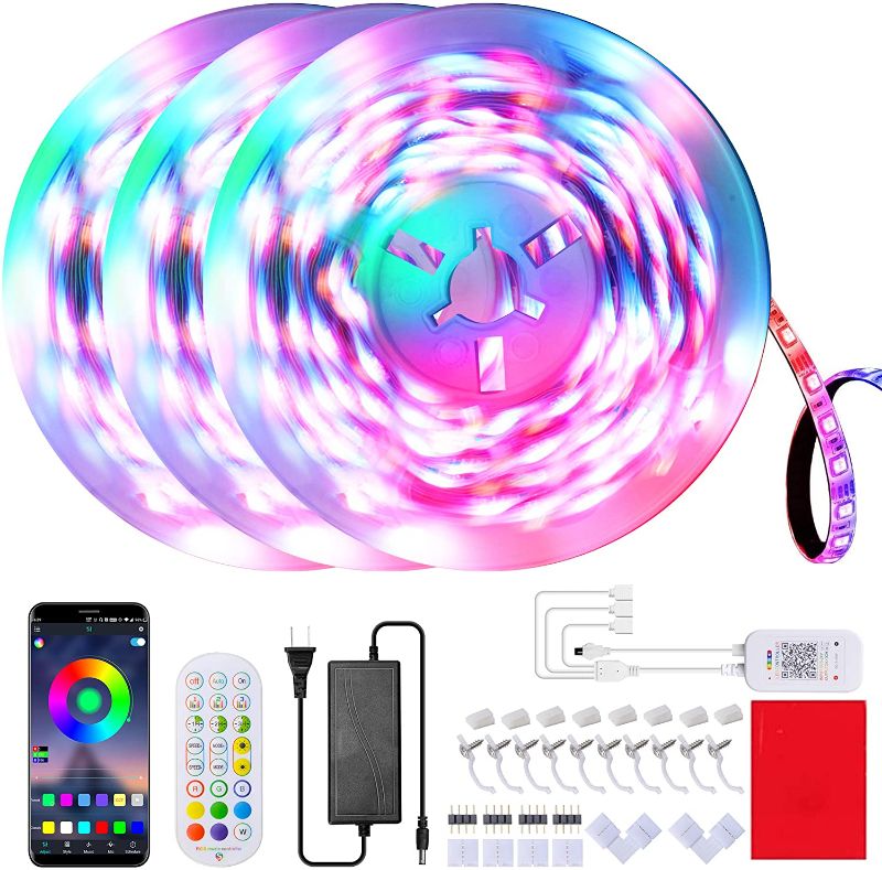 Photo 1 of GORDITA Smart Led Strip Lights 50ft Bluetooth Light Strips with App Control and IR Remote, 5050 RGB Led Lights for Bedroom, Music Sync Color Changing LED Lighs for Kitchen Home Party Decoration
