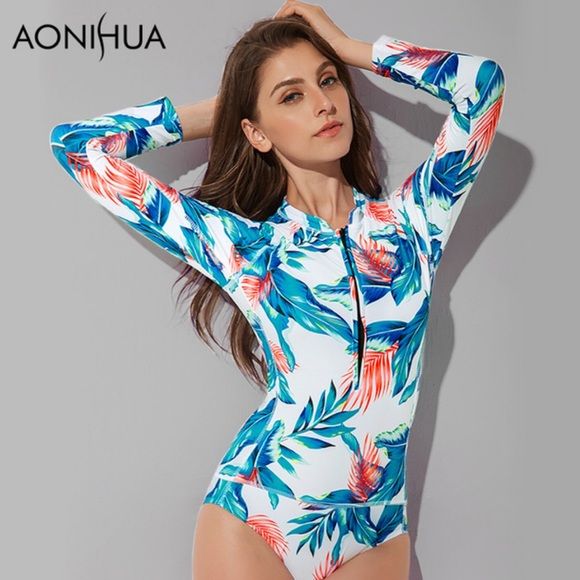 Photo 1 of Aonihua long sleeve zip front one piece swimwear
