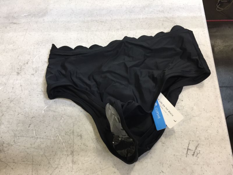 Photo 2 of Black Scalloped High Waisted Bikini Bottom
