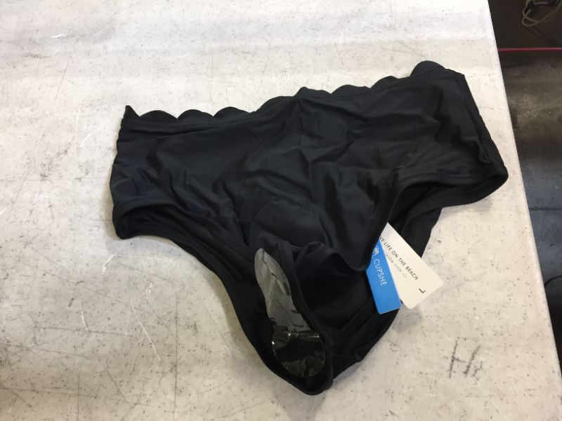 Photo 1 of Black Scalloped High Waisted Bikini Bottom
