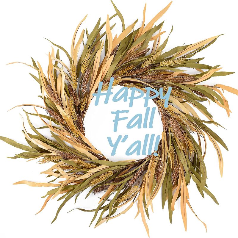 Photo 1 of YNYLCHMX Fall Wheat Wreath 18” Autumn Wreath for Front Door Outside Thanksgiving Fall Front Door Wreath Farmhouse Wreath Fall Decoration Outdoor Wreaths for Front Door