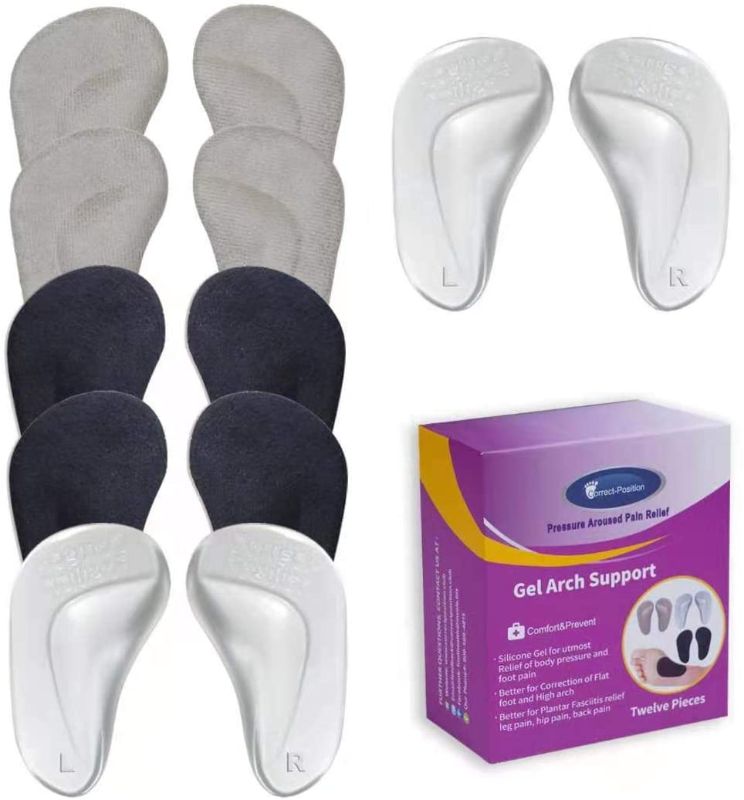 Photo 1 of (12 Pieces) Arch Support Shoe Inserts for Flat Feet?Plantar Fasciitis?Relieve Pain for Women and Men?Thicken High Arch Support Insoles for Men and Women,Reusable Gel Arch Pads
