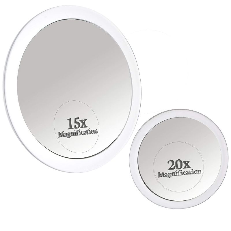 Photo 1 of 20X & 15X Magnifying Mirror Set Combo with 3 Suction Cups Each - Compact & Travel Ready - 6-Inch & 4-Inch Wide
