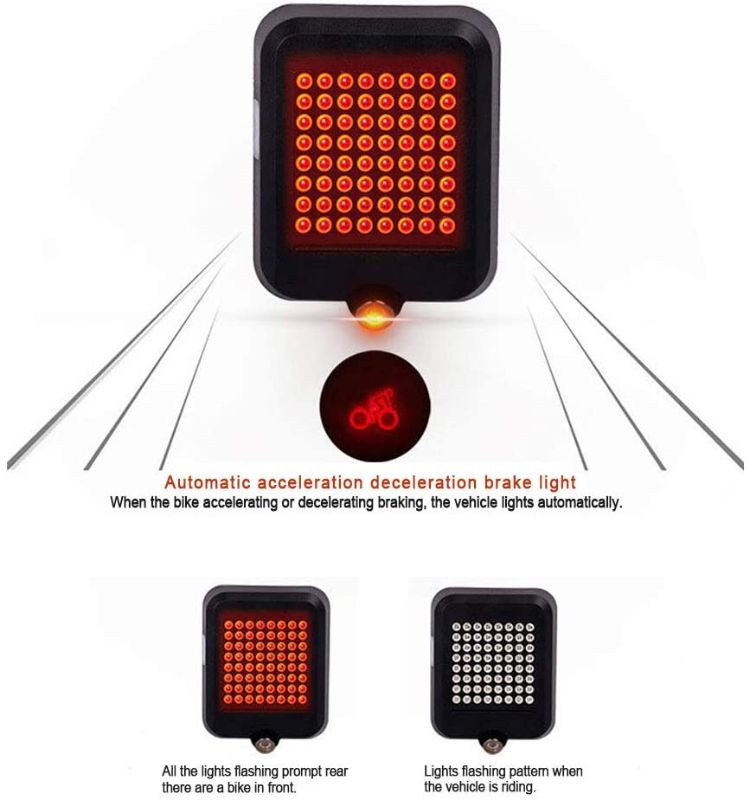 Photo 1 of USB Rechargeable Bike Tail Light, Smart Bicycle Turn Signal Lights with 80 Lumens 64 LED Light Beads, Portable Brake Light Warning Light Fits on Any Road Bikes
