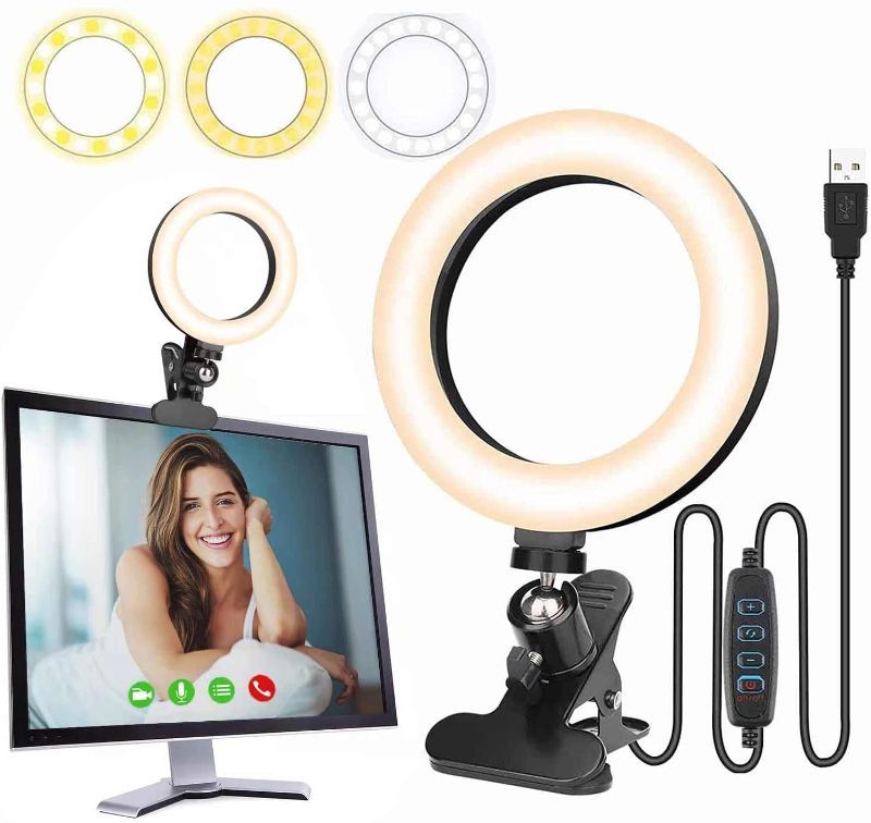Photo 1 of 2x Clip On Ring Light for Computer/Laptop Monitor, Self Broadcasting Lighting Kit for Video Conference/Zoom Meetings/Online Remote Working/Distance Learning/Video Calls and Live Streaming