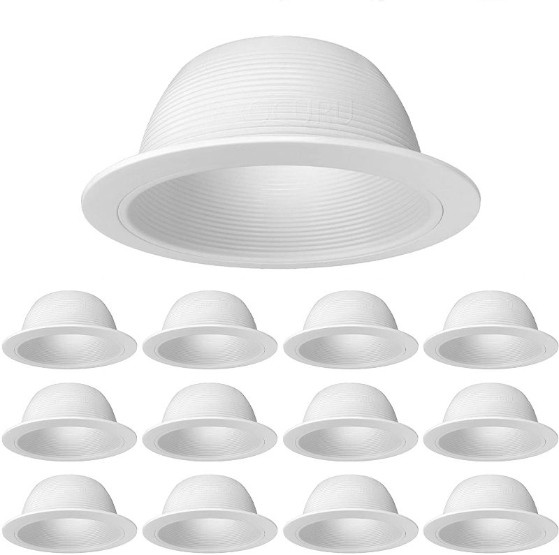 Photo 1 of [12-Pack] PROCURU 6" Metal Recessed Can Light Trim Cover, Step Baffle with Ring, White
