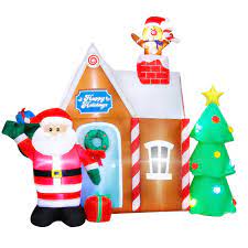Photo 1 of 7.2 ft. W x 7 ft. H Christmas Inflatable Gingerbread House with Santa Clause Holiday Decoration, Fun Internal LED Lights
