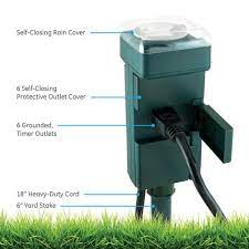 Photo 1 of Outdoor Yard Stake Mechanical Timer with 6-Grounded Outlets in Green
