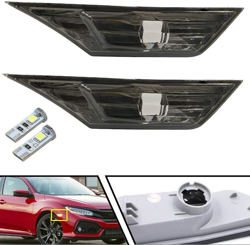 Photo 1 of  Led Side Marker Light Compatible with 2016-2021 10th Gen Hon-da Civic Front Side Smoked Lens White Full LED Bulb 2pcs
