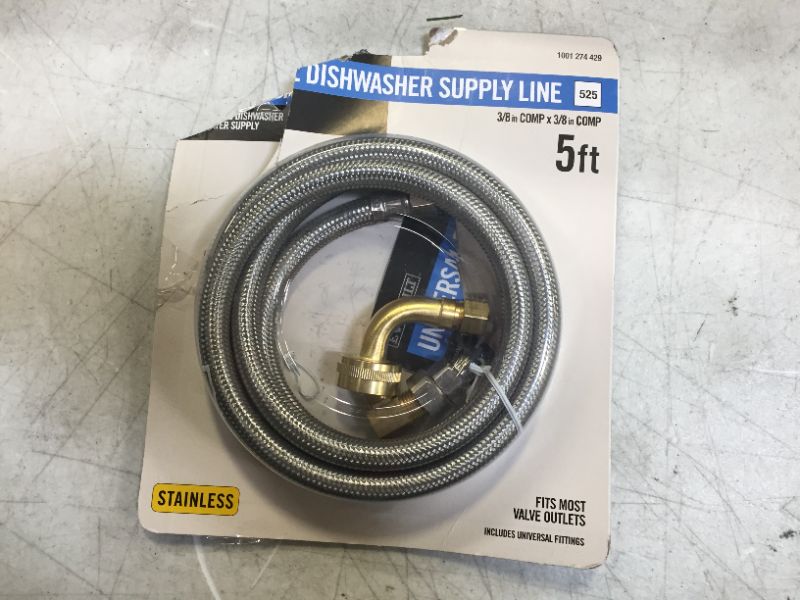 Photo 1 of 3/8 in. x 3/8 in. x 60 in. Stainless Steel Universal Dishwasher Supply Line