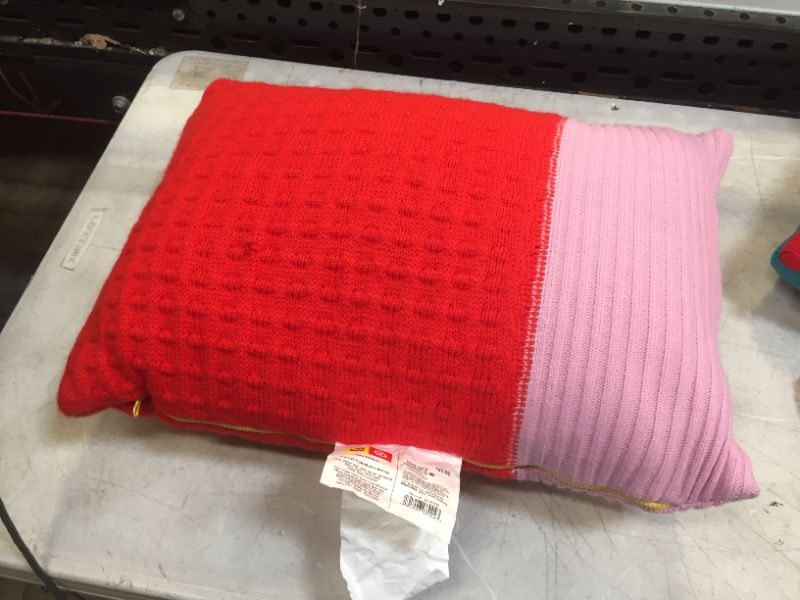 Photo 2 of 14" x 20" Textural Color Block Sweater Knit Lumbar Pillow Pink/Red - LEGO® Collection x Target
