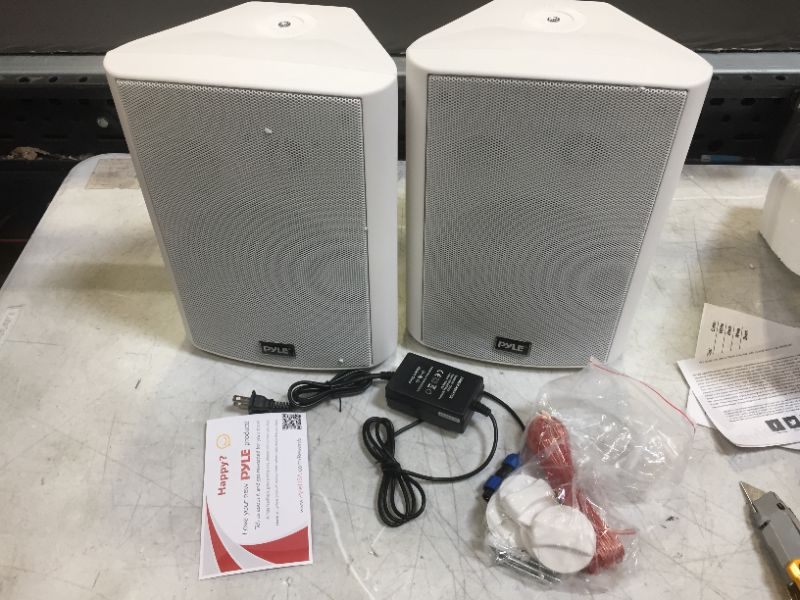 Photo 1 of Outdoor Wall-Mount Patio Stereo Speaker - Waterproof Bluetooth Wireless & No Amplifier Needed - Portable Electric Theater Sound Surround System for Home Party Cabinet Enclosure- Pyle PDWR61BTWT White

