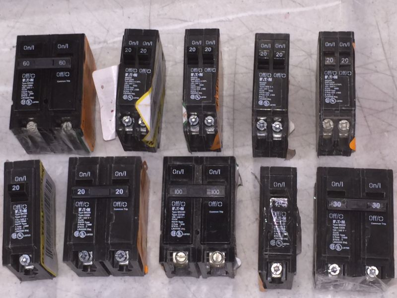 Photo 1 of 10 PACK VARIOUS DIFFERENT TYPES OF CIRCUIT BREAKERS SOLD AS IS