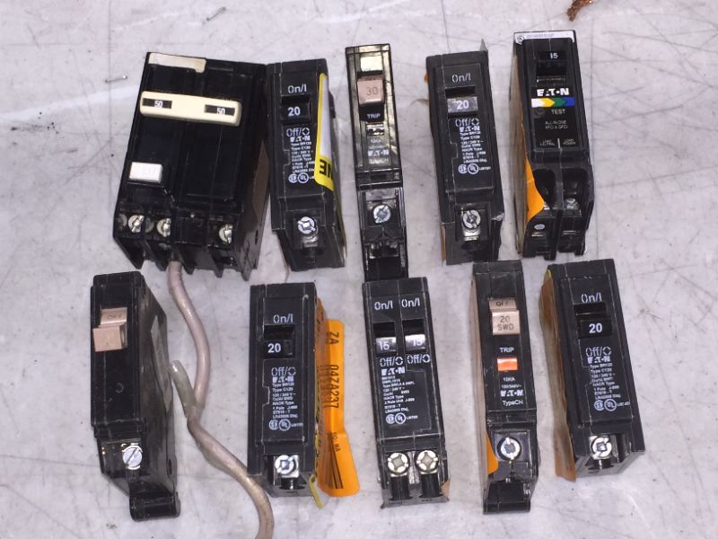 Photo 1 of 10 PACK VARIOUS DIFFERENT TYPES OF CIRCUIT BREAKERS SOLD AS IS