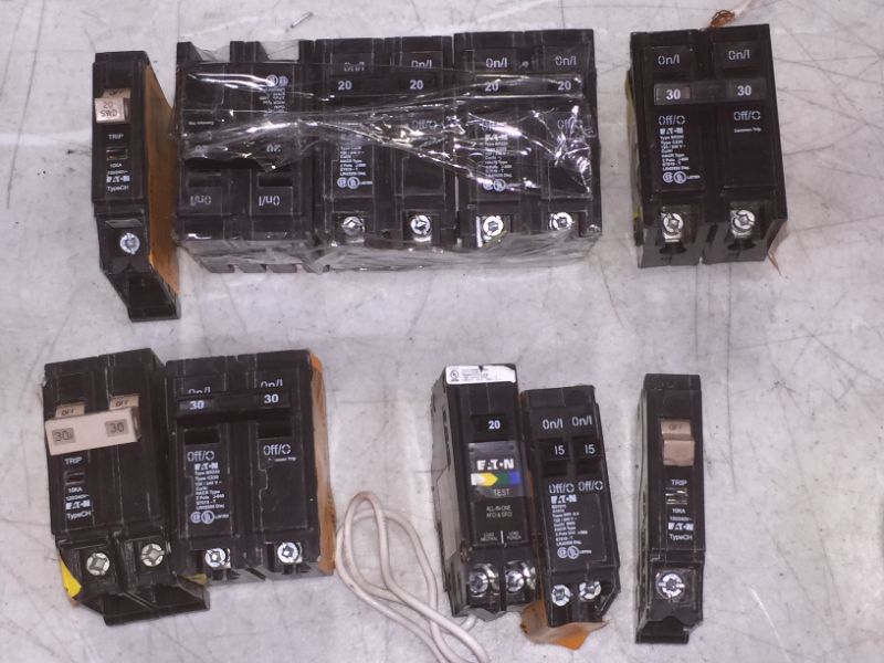 Photo 1 of 10 PACK VARIOUS DIFFERENT TYPES OF CIRCUIT BREAKERS SOLD AS IS