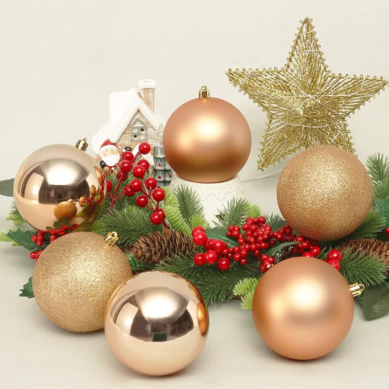 Photo 1 of 100MM/4 Large Christmas Ornaments, Christmas Ball Ornament Set for Xmas Tree, Shatterproof Decorations for Holiday, Party, Halloween, Thanksgiving, Christmas Decor - 6PCS, Deep Gold.
