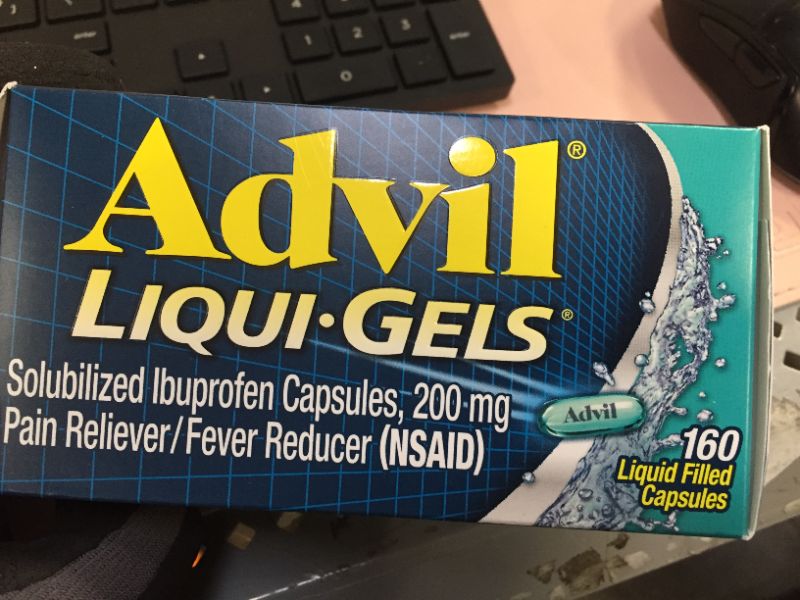 Photo 2 of Advil Liqui-Gels Pain Reliever and Fever Reducer, Pain Medicine for Adults with Ibuprofen 200mg for Headache, Backache, Menstrual Pain and Joint Pain Relief - 160 Liquid Filled Capsules expires 02 /24
