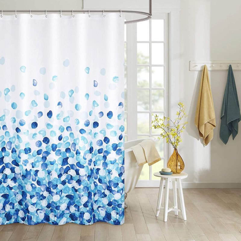 Photo 1 of Blue Petal Shower Curtain Set with Hooks - Polyester Fabric Waterproof Shower Curtain for Bathroom Machine Washable 72 x 72 Inch
