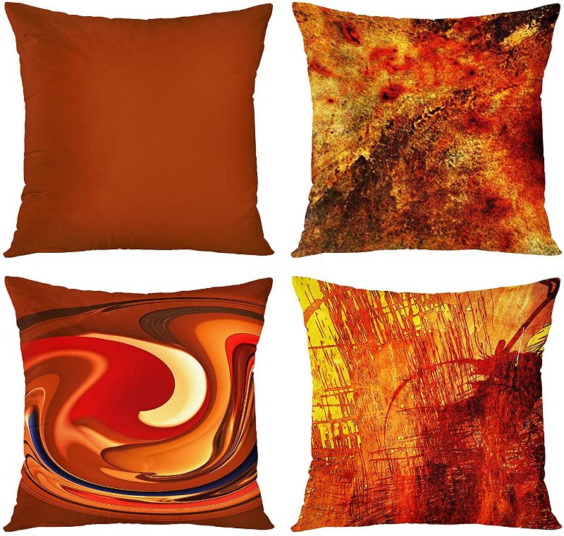 Photo 1 of  Set of 4 Throw Pillow Covers Burnt Orange Abstract Red 20 Tan Funky Watercolor Grunge Monochrome Decorative Pillow Cases Accent Couch Home Decor Square 18x18 Inches Pillowcases
