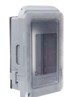 Photo 1 of 1-Gang Extra Duty Non-Metallic Low Profile While-In-Use Weatherproof Horizontal/Vertical Receptacle Cover, Gray
