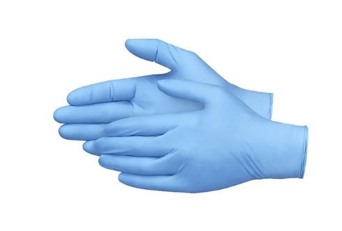 Photo 1 of Medium Blue Disposable Synmax Vinyl Gloves (100-Count)
