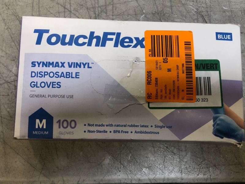 Photo 2 of Medium Blue Disposable Synmax Vinyl Gloves (100-Count)
